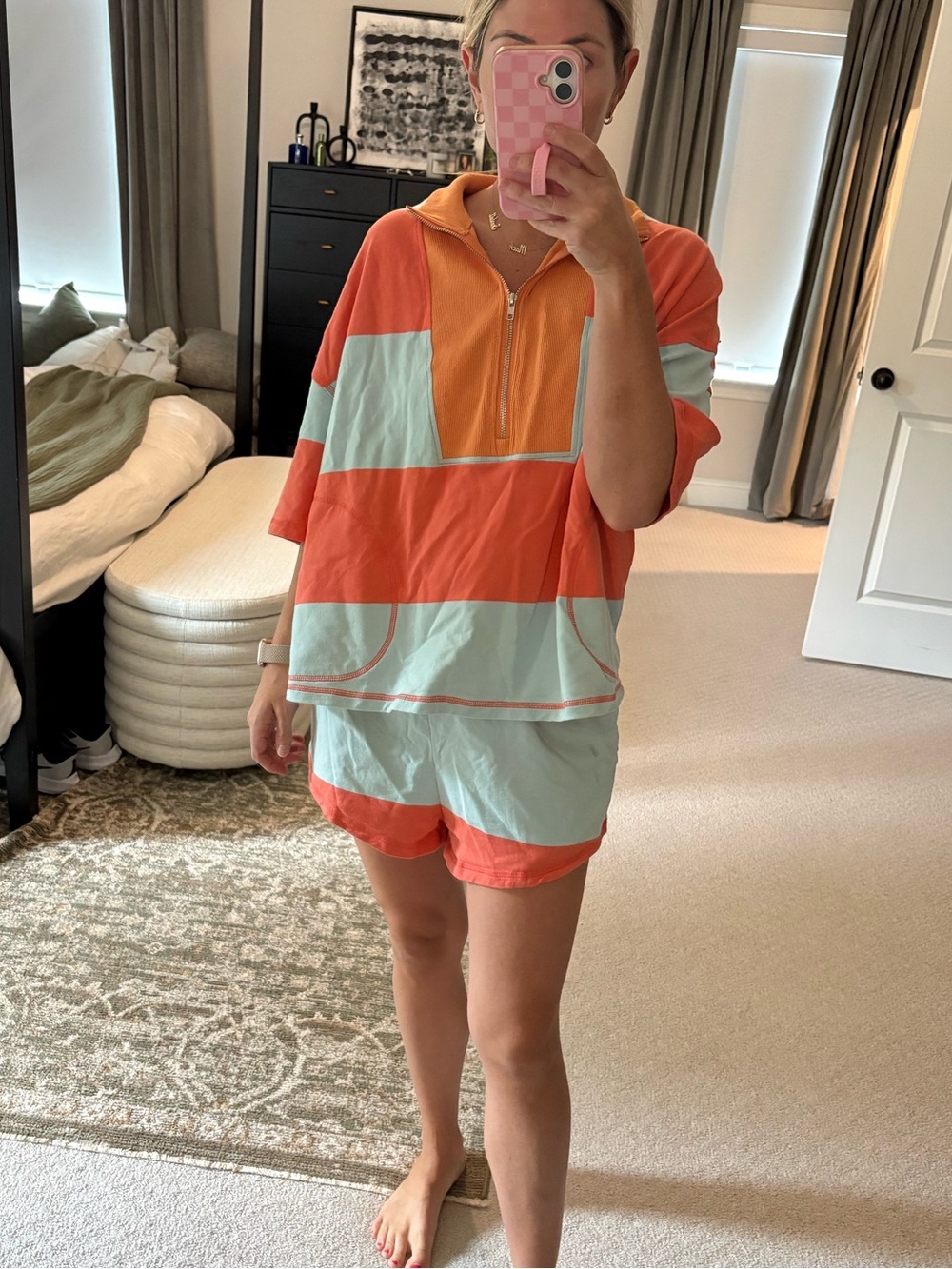 Coral and Mint Two-Piece Lounge Set